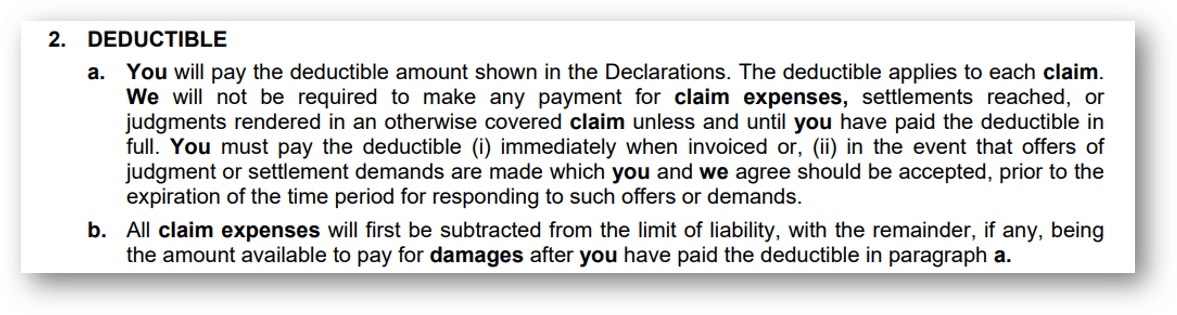 home inspector insurance deductible