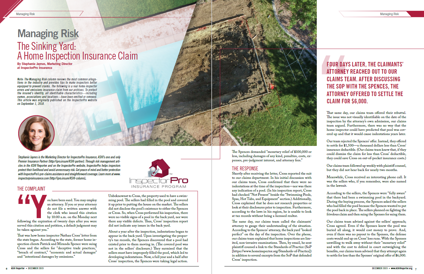 Picture of sinking yard claim article