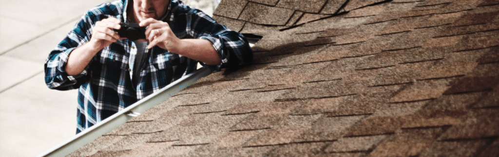 a home inspector taking a photo of a gutter