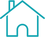 Drawn icon of basic, blue house structure
