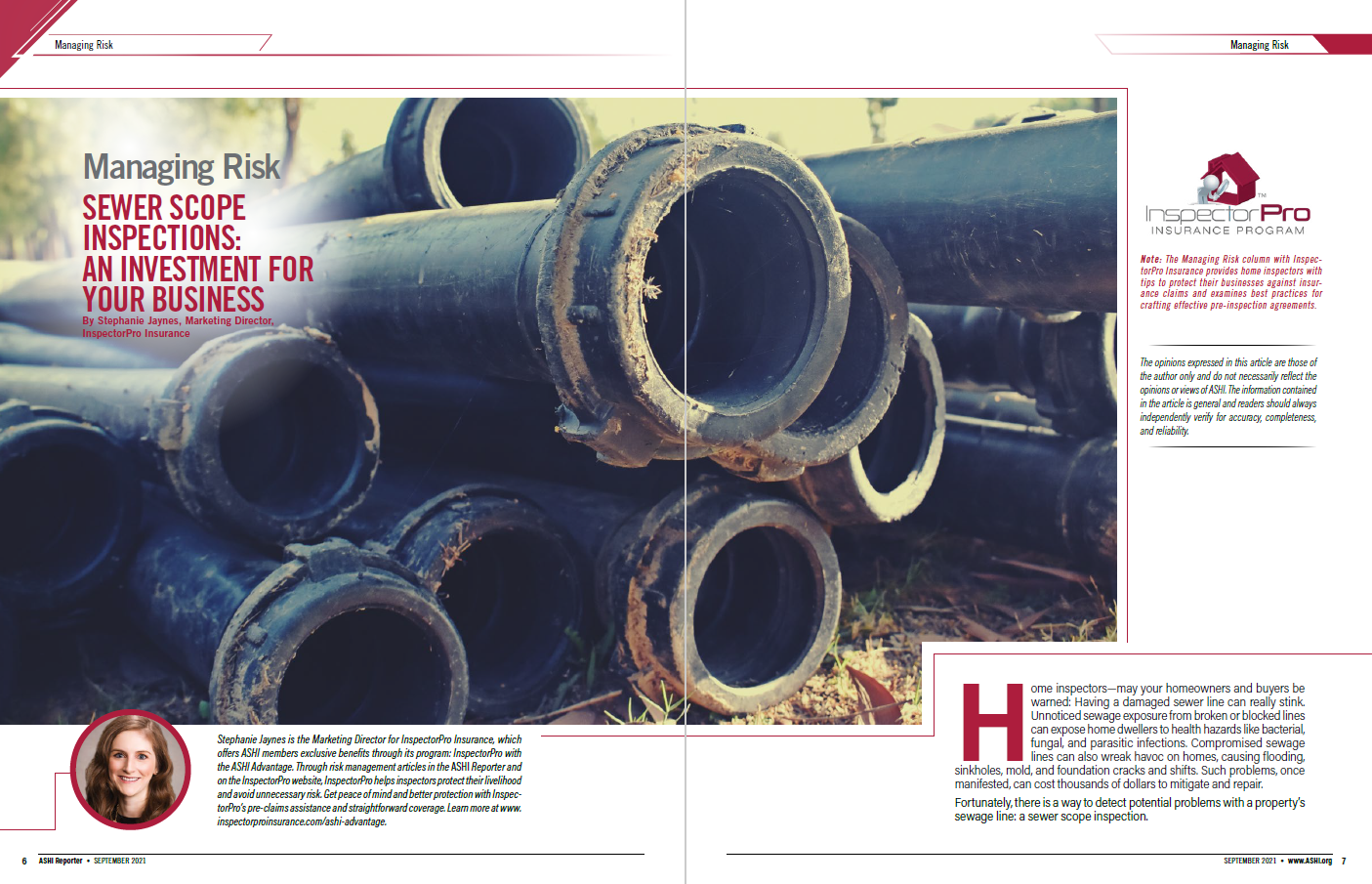 Picture of sewer scope inspection article in a magazine