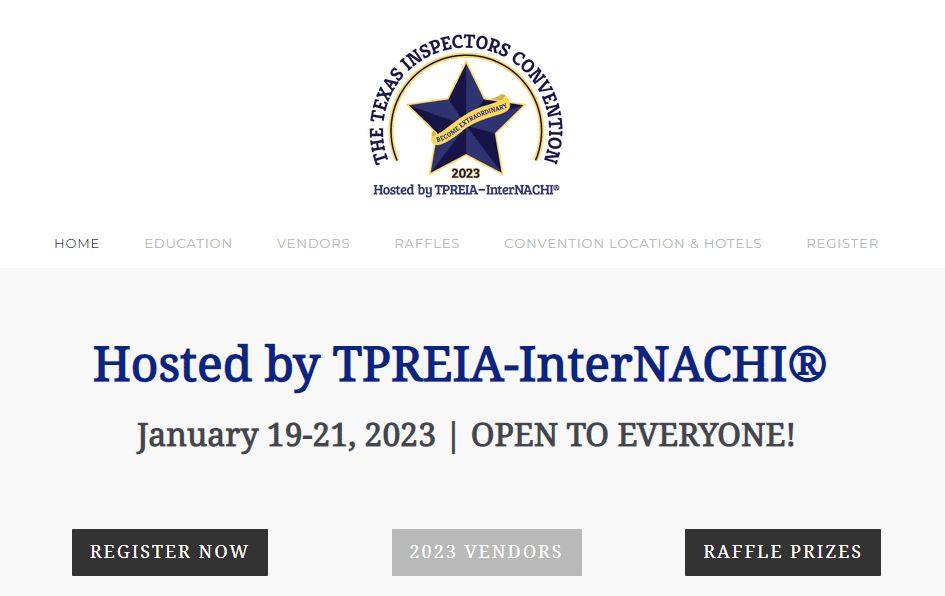 TPREIA-InterNACHI® 2023 January Convention logo and website screenshot