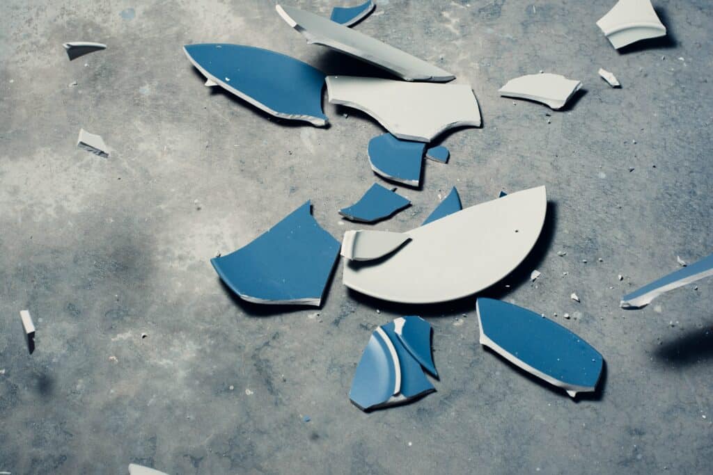 shattered blue plates