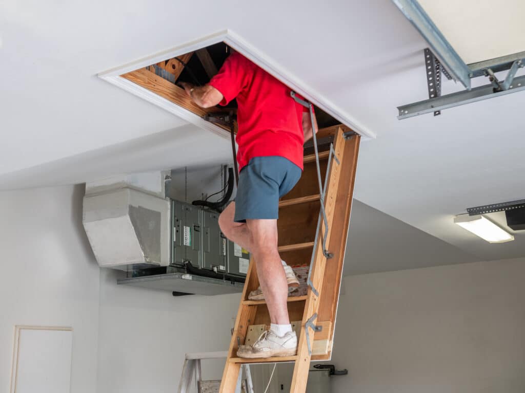 Client injury during an inspection happens when client go into attic.