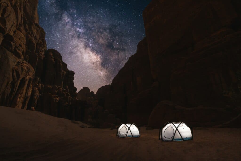 two tents under night sky
