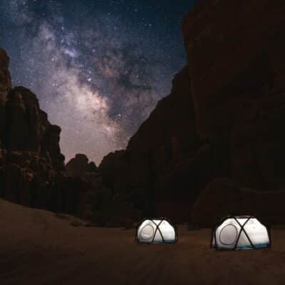 two tents under night sky