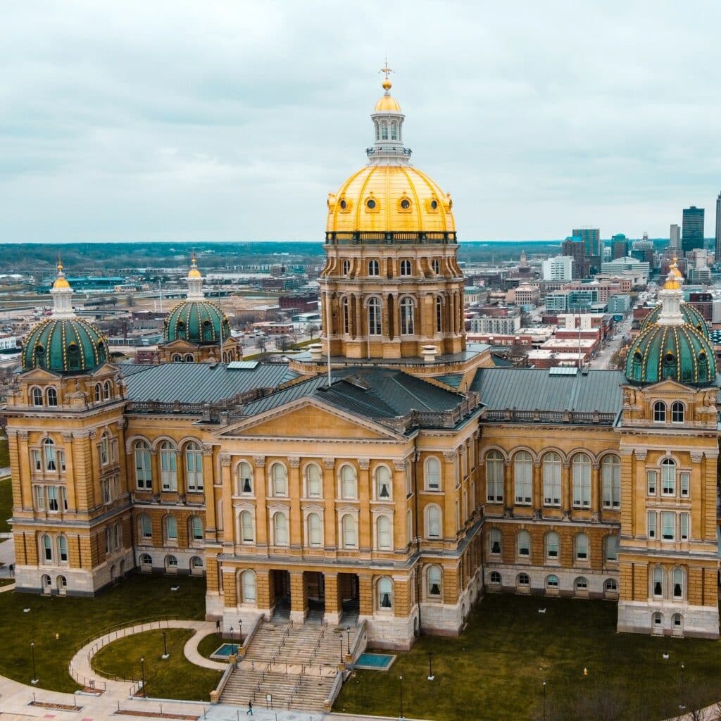 The Des Moines Capitol Building in Iowa