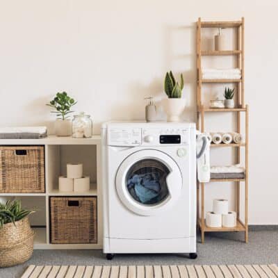 washing machine and storage in laundry room