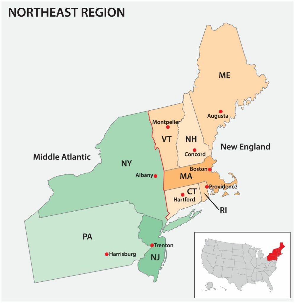 Map of Northeastern USA