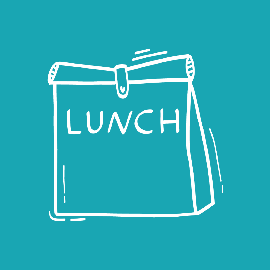 Blue background with white lunch bag icon
