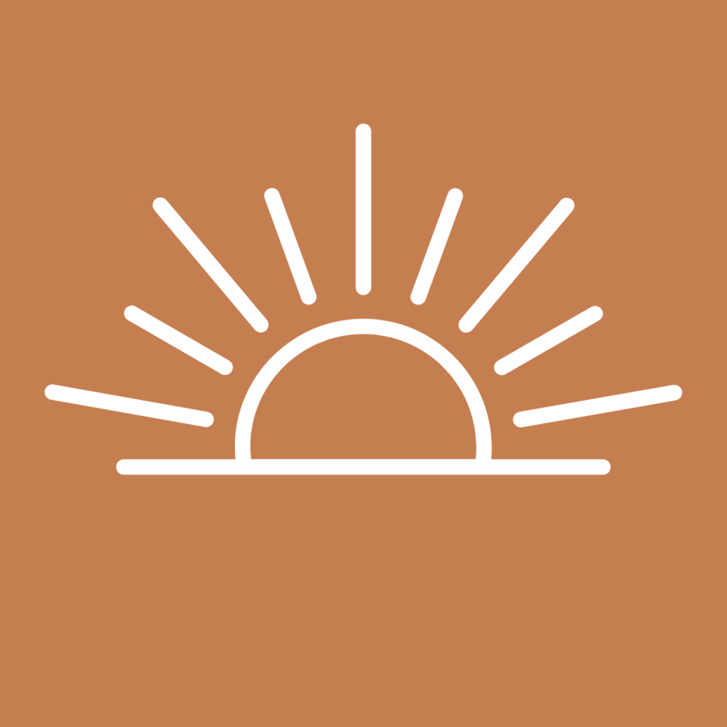 Orange background with white rising sun icon