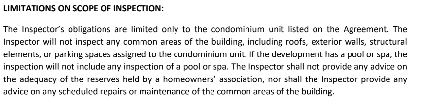 InspectorPro's scope of limitations for condo home inspections